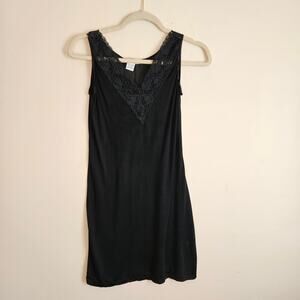 Winter Silks 100% Black Chemise, Lace Edge, Sz S